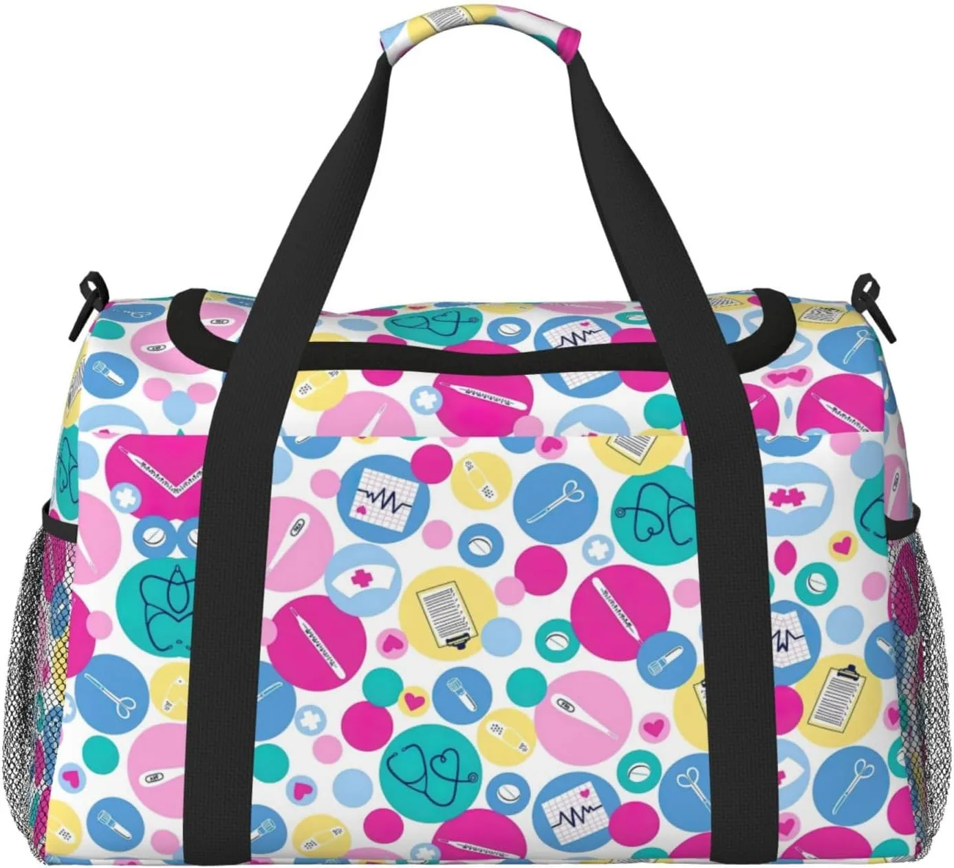 Cute Nurse print Large Canvas Travel Duffel Bag Weekender Bags for Women Overnight Bag Carry On Tote Bag