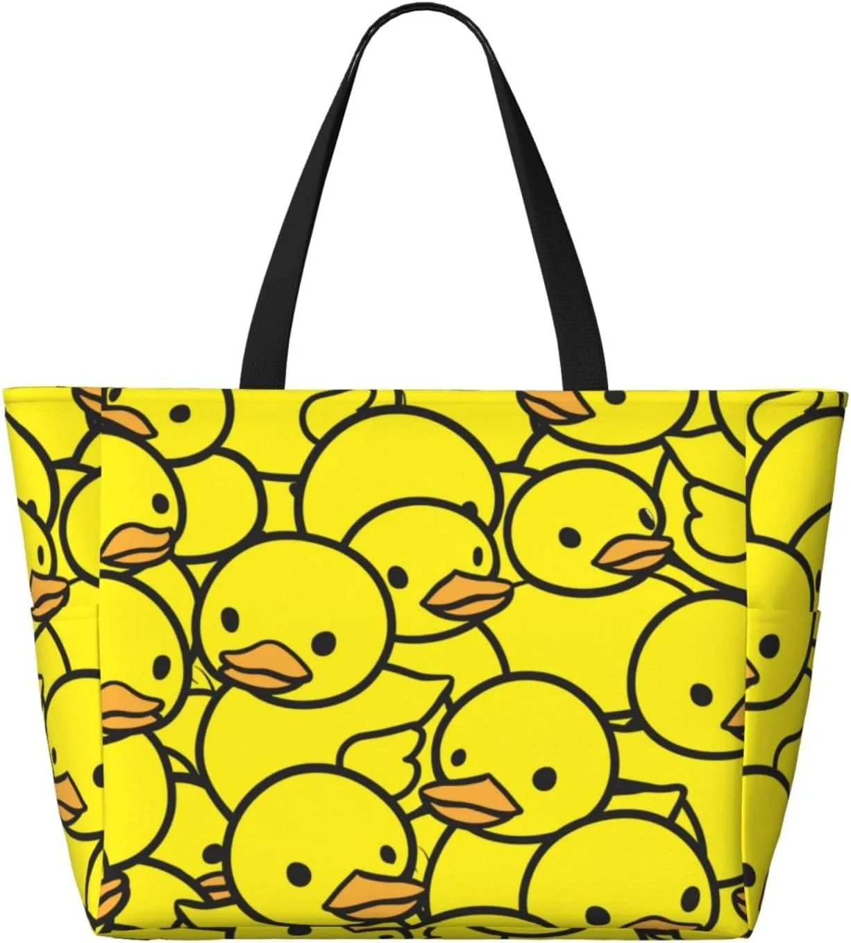 Cute Yellow Ducks Beach Tote Pool Bags for Women-Cute Large Gym Grocery Tote Travel Towel Bag,7 Pockets, Zipper