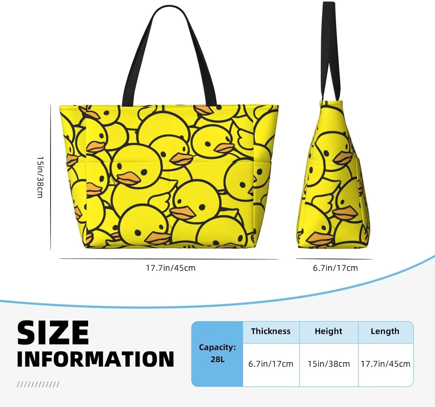 Cute Yellow Ducks Beach Tote Pool Bags for Women-Cute Large Gym Grocery Tote Travel Towel Bag,7 Pockets, Zipper
