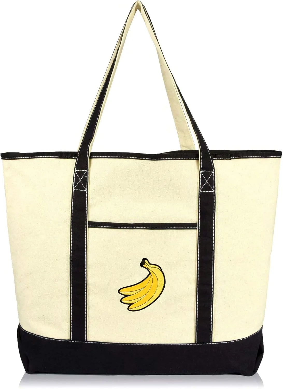 DALIX Banana Tote Bag Reusable Grocery Natural Canvas Fruits in Black