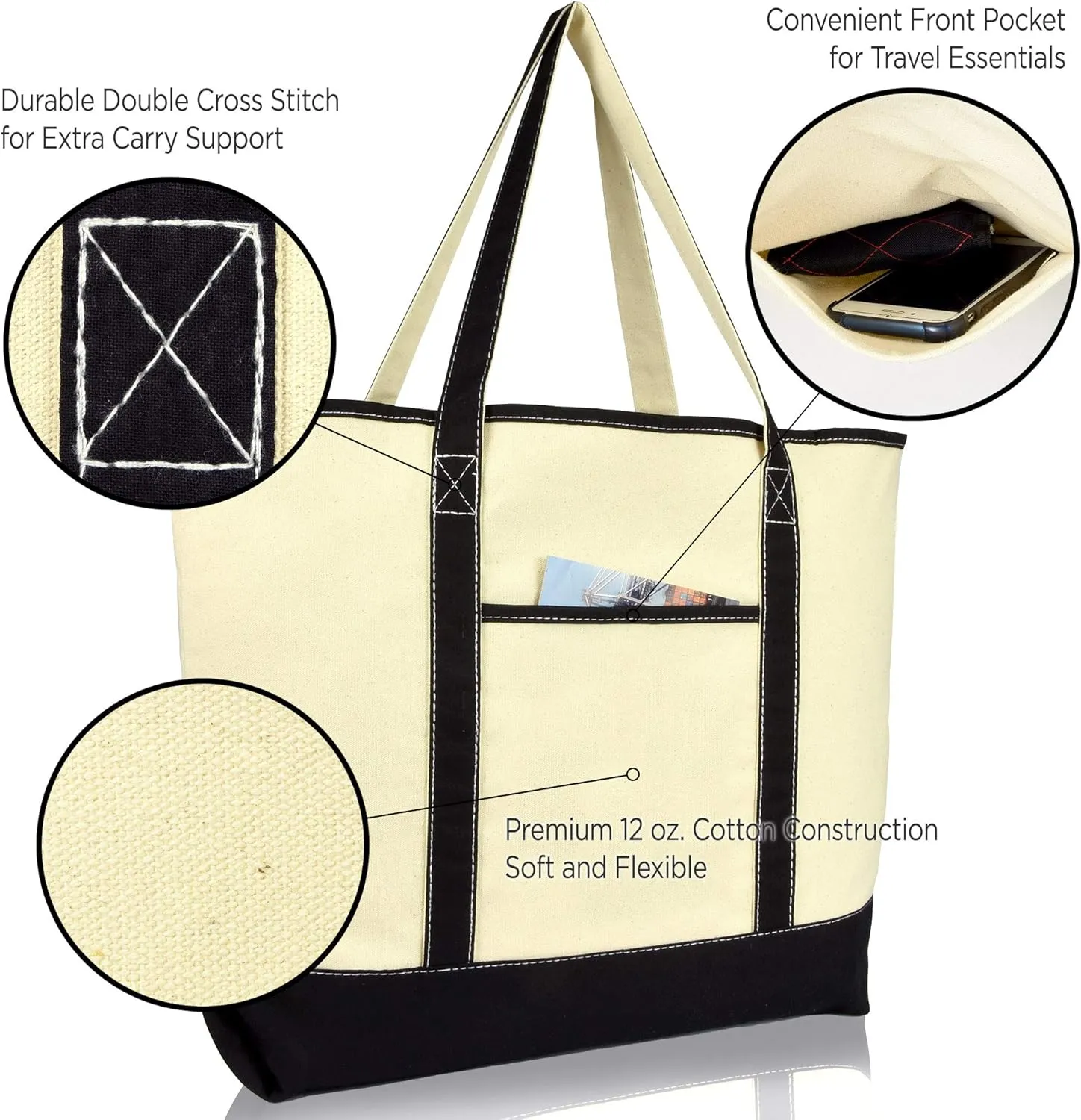 DALIX Banana Tote Bag Reusable Grocery Natural Canvas Fruits in Black