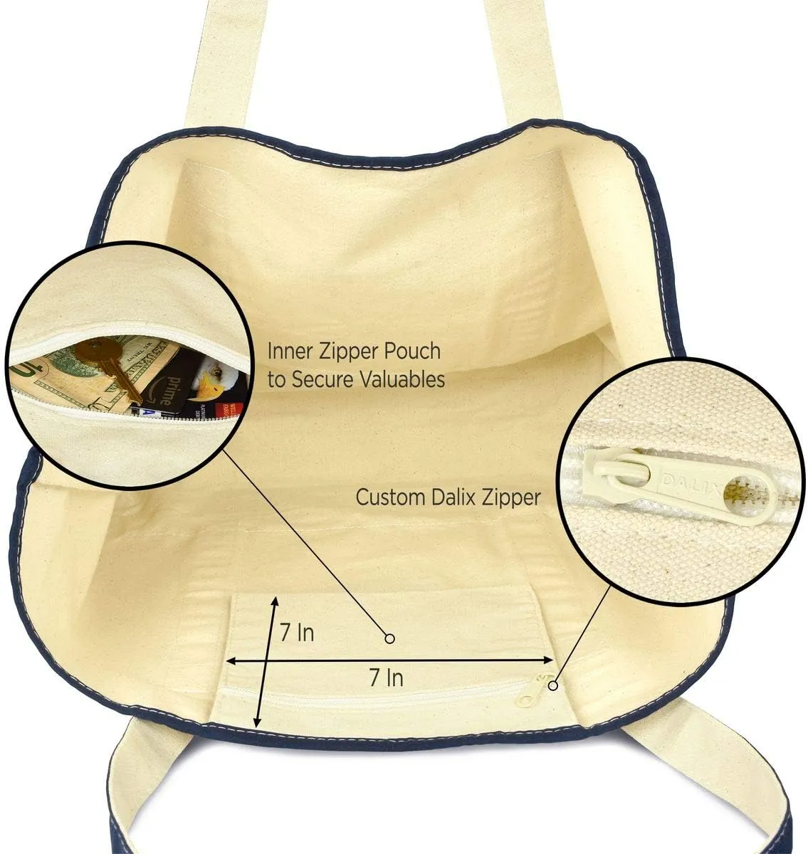 DALIX Blueberry Tote Bag Reusable Grocery Natural Canvas Fruits in Navy Blue