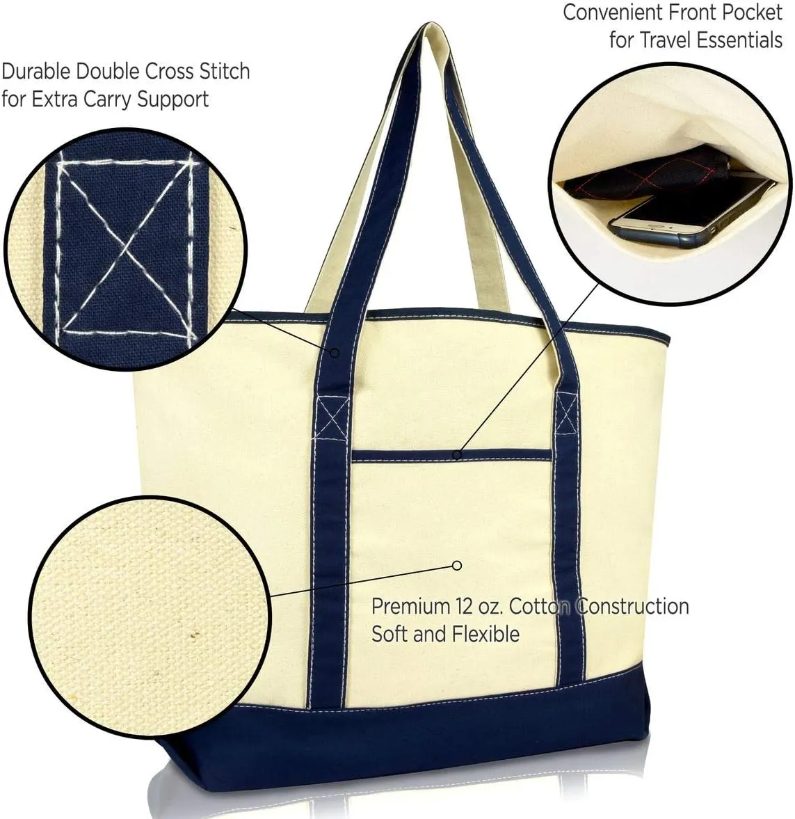 DALIX Blueberry Tote Bag Reusable Grocery Natural Canvas Fruits in Navy Blue