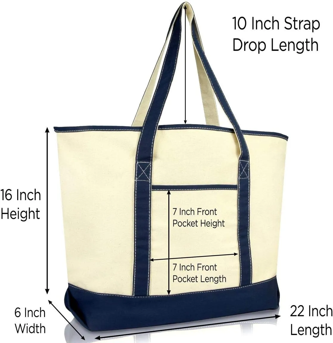 DALIX Blueberry Tote Bag Reusable Grocery Natural Canvas Fruits in Navy Blue