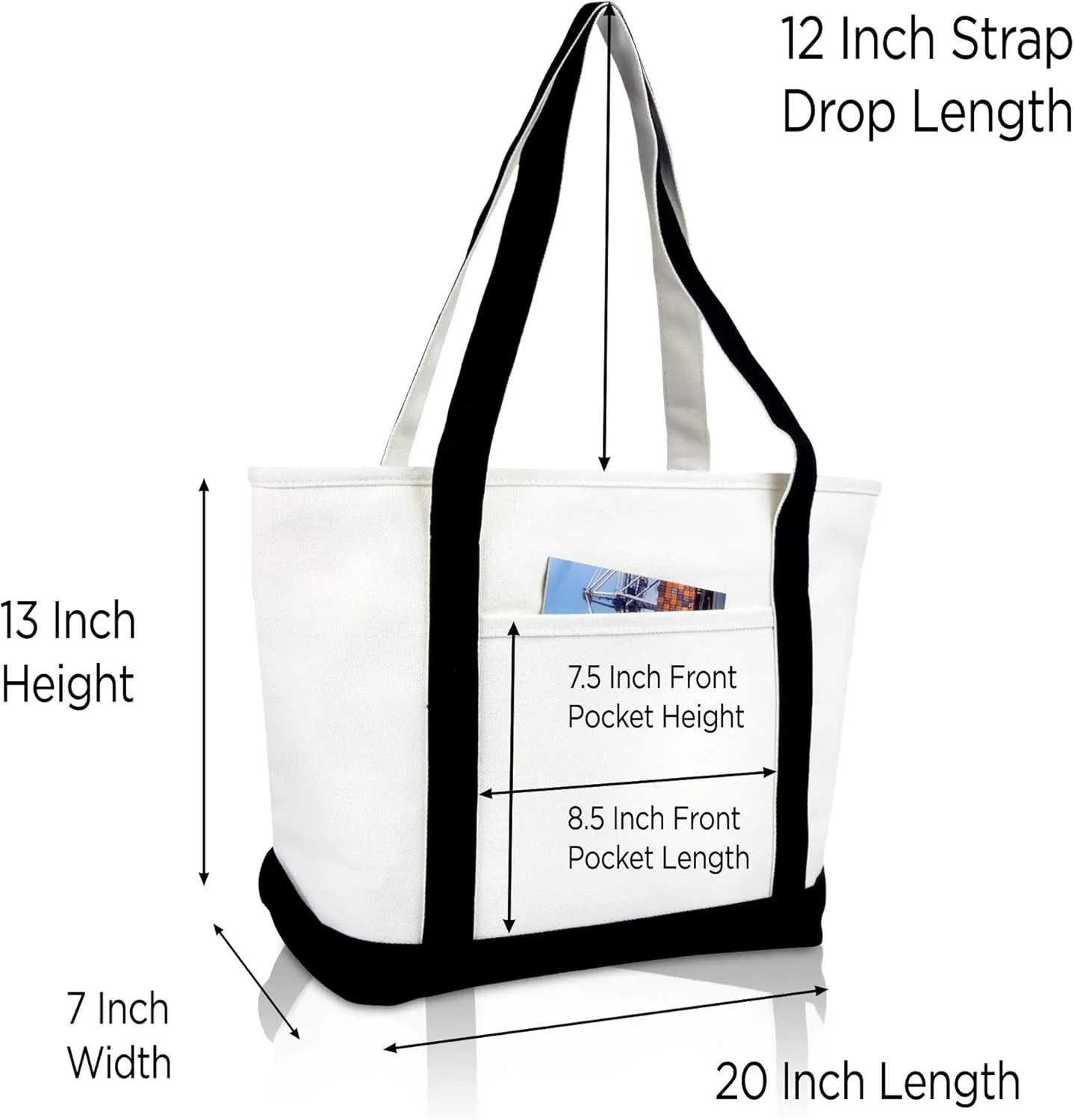 DALIX Heartbeat Embroidered Premium Cotton Canvas RN Nurse Tote Bag in Black