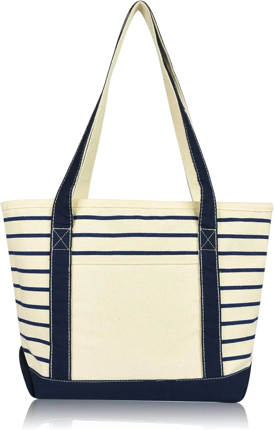 DALIX Small Stripe Tote Deluxe Shoulder Bag Cotton Canvas in Navy Blue