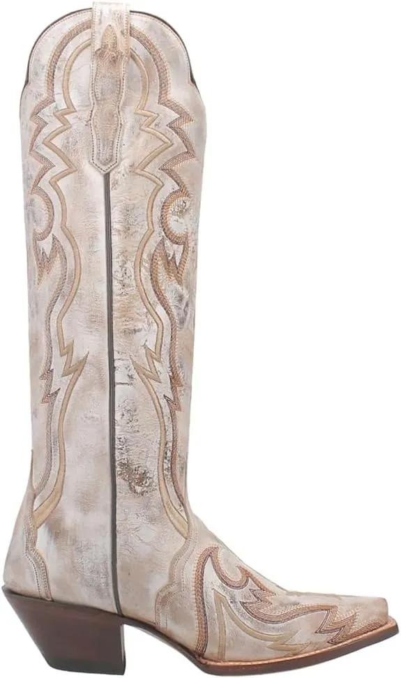 Dan Post Womens Silvie Embroidered Snip Toe Pull On Casual Boots Over the Knee Low Heel 1-2" - Brown