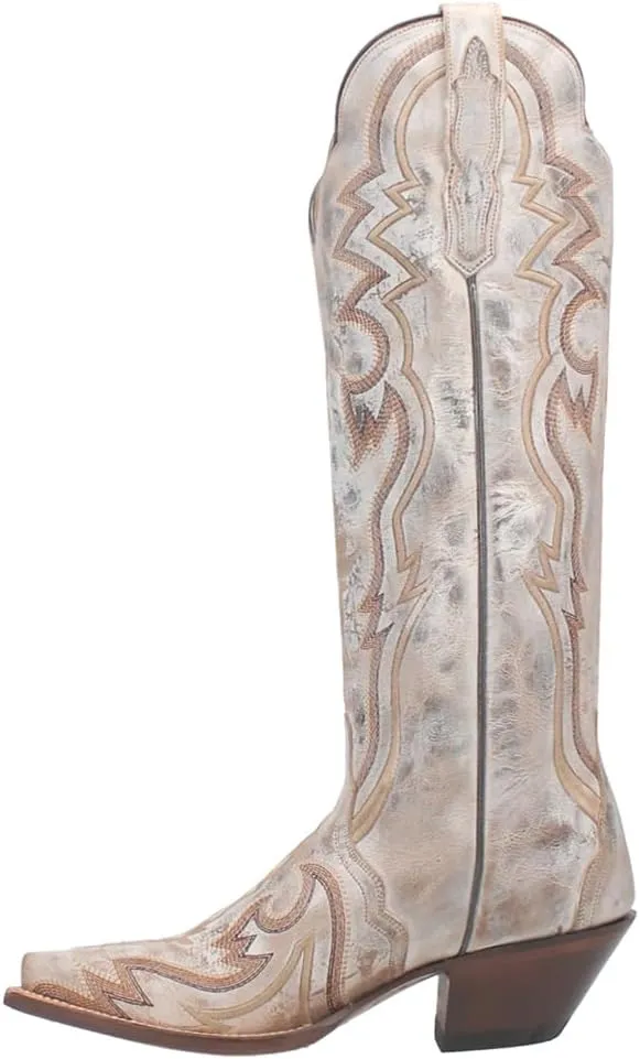 Dan Post Womens Silvie Embroidered Snip Toe Pull On Casual Boots Over the Knee Low Heel 1-2" - Brown