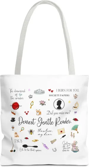 Dearest Gentle Reader Tote Bag Spilling The Tea TV Show Merchandise Tote Bag Gifts, Ivory, TOTE-24-BGT01