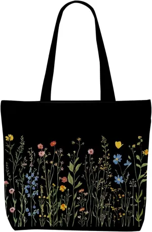 Decohim Floral Butterfly Canvas Tote Bag Boho Canvas Bag with Pocket for Work Office Women Girl Christmas Birthday Gifts