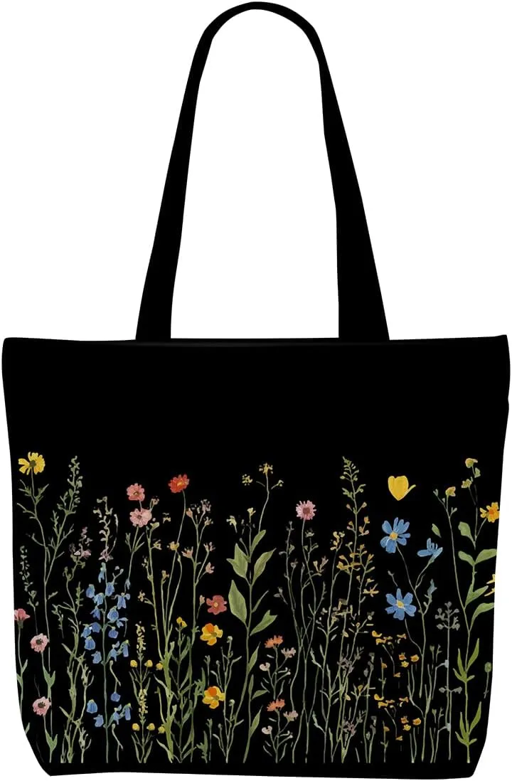 Decohim Floral Butterfly Canvas Tote Bag Boho Canvas Bag with Pocket for Work Office Women Girl Christmas Birthday Gifts