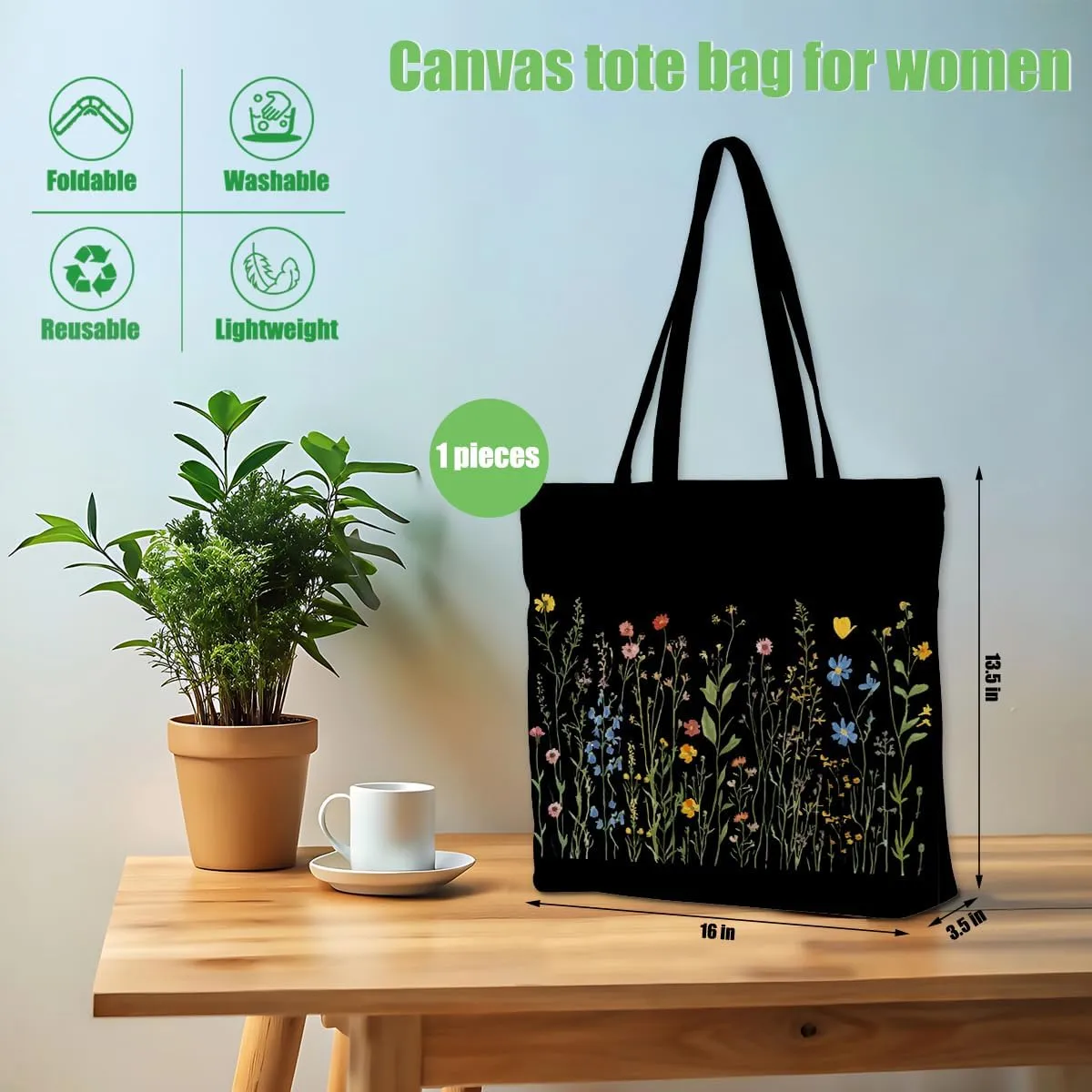 Decohim Floral Butterfly Canvas Tote Bag Boho Canvas Bag with Pocket for Work Office Women Girl Christmas Birthday Gifts