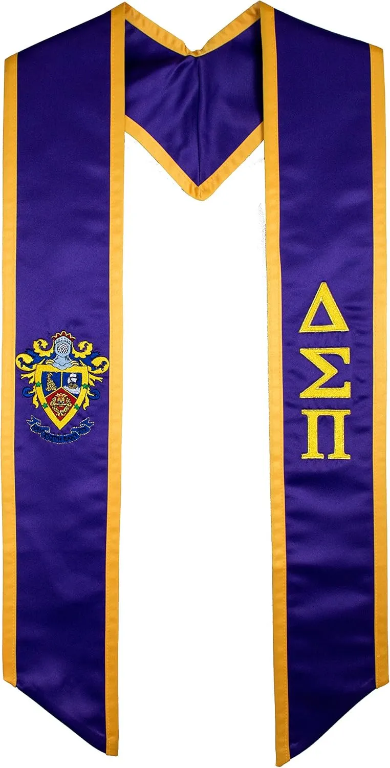 Delta Sigma Pi Purple/Yellow Graduation Deluxe Embroidered Stole [Made in USA] - 100% Polyester Unisex Graduation Sash and Stole | 72” Long