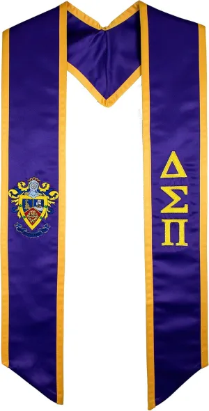 Delta Sigma Pi Purple/Yellow Graduation Deluxe Embroidered Stole [Made in USA] - 100% Polyester Unisex Graduation Sash and Stole | 72” Long