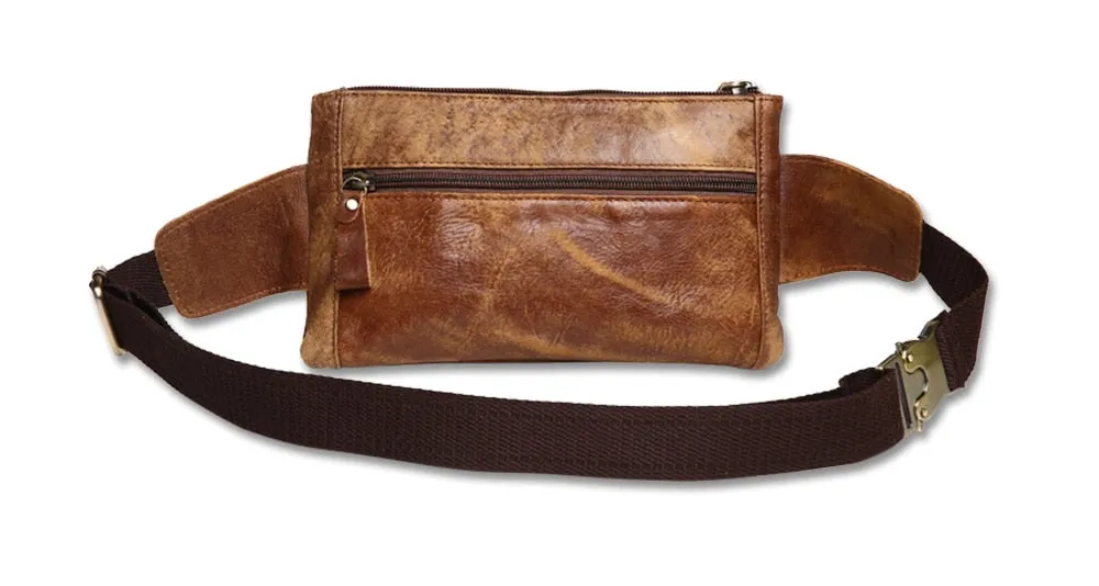 Designer Waist Pack Fanny Pack Crossbody Bag, Leather, Brown/Dark Brown