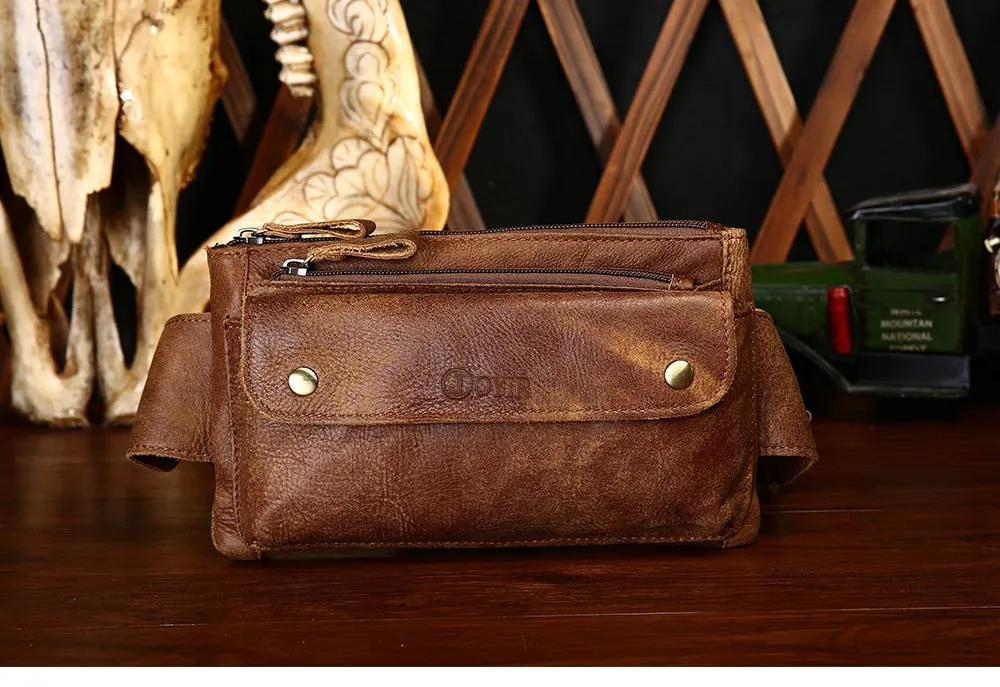 Designer Waist Pack Fanny Pack Crossbody Bag, Leather, Brown/Dark Brown