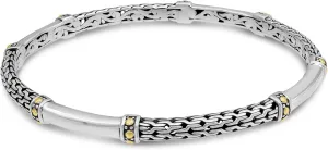 DEVATA Sterling Silver 925 with 18K Gold Accents Bali Slide-on Bangle Bracelet
