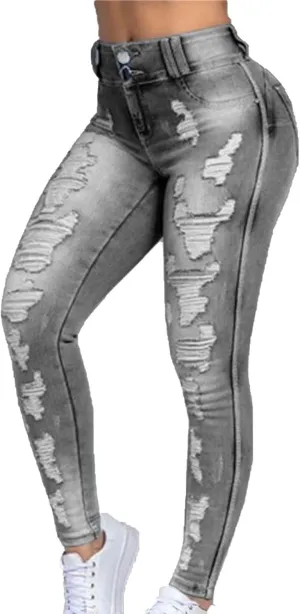 DGHM-JLMY Women's Scratch Ripped Skinny Jeans Distressed Butt Lifting Curvy Denim Pants Stretch Tight Destroyed Jeans