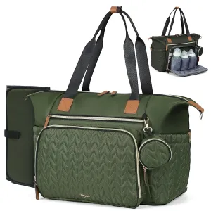 Diaper Bag Tote, Large Baby Diaper Bags Waterproof, Hospital Bag for Labor Delivery with Pacifier Case, Changing Pad, Shoulder Strap, Dark Green