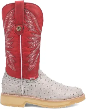 Dingo Mens Kiwi Embroidered Ostrich Round Toe Casual Boots Mid Calf - Off White, Red