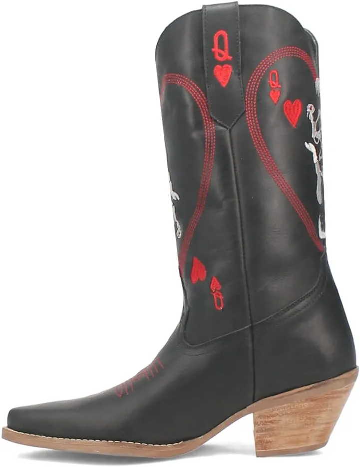 Dingo Womens Queen A Hearts Round Toe Embroidered Casual Boots Mid Calf Mid Heel 2-3" - Black