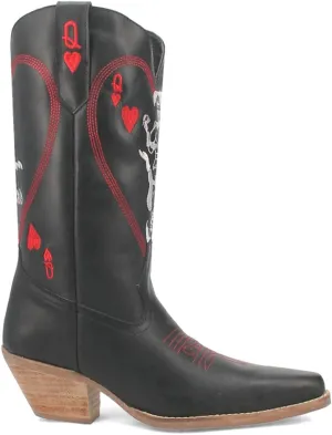 Dingo Womens Queen A Hearts Round Toe Embroidered Casual Boots Mid Calf Mid Heel 2-3" - Black