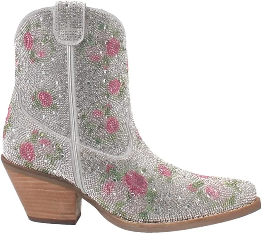 Dingo Womens Rhinestone Cowgirl Round Toe Zippered Casual Boots Ankle Mid Heel 2-3" - Black