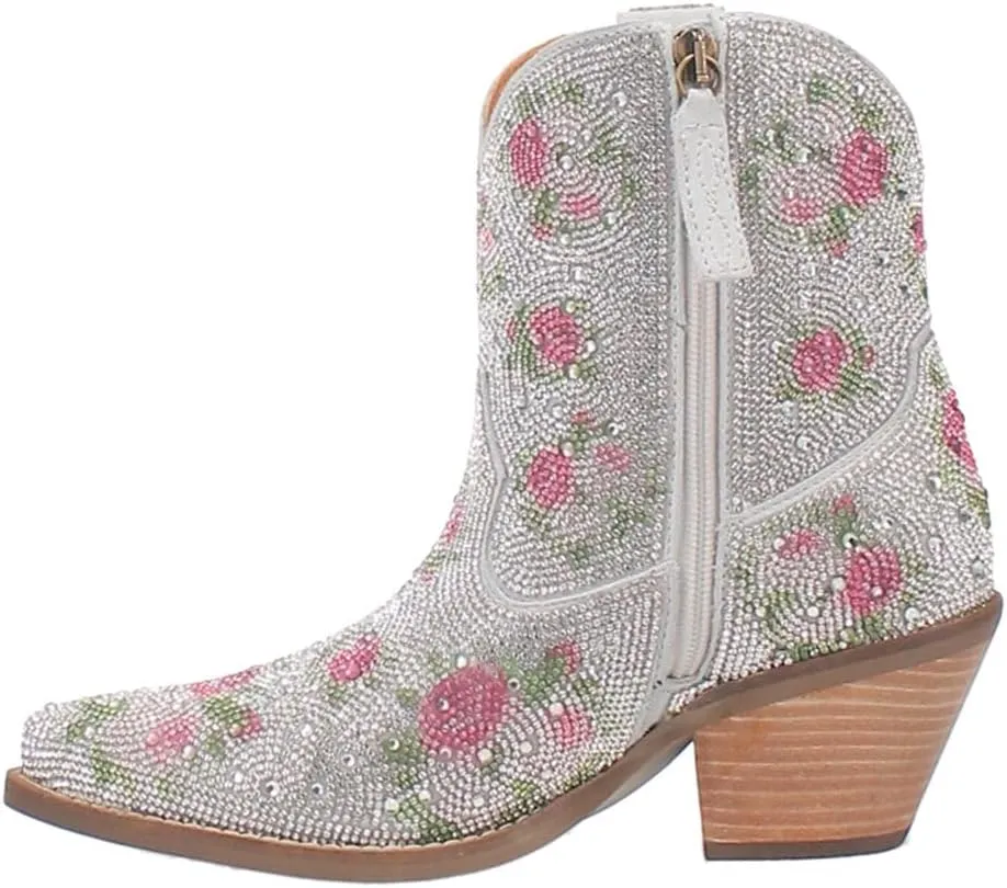 Dingo Womens Rhinestone Cowgirl Round Toe Zippered Casual Boots Ankle Mid Heel 2-3" - Black