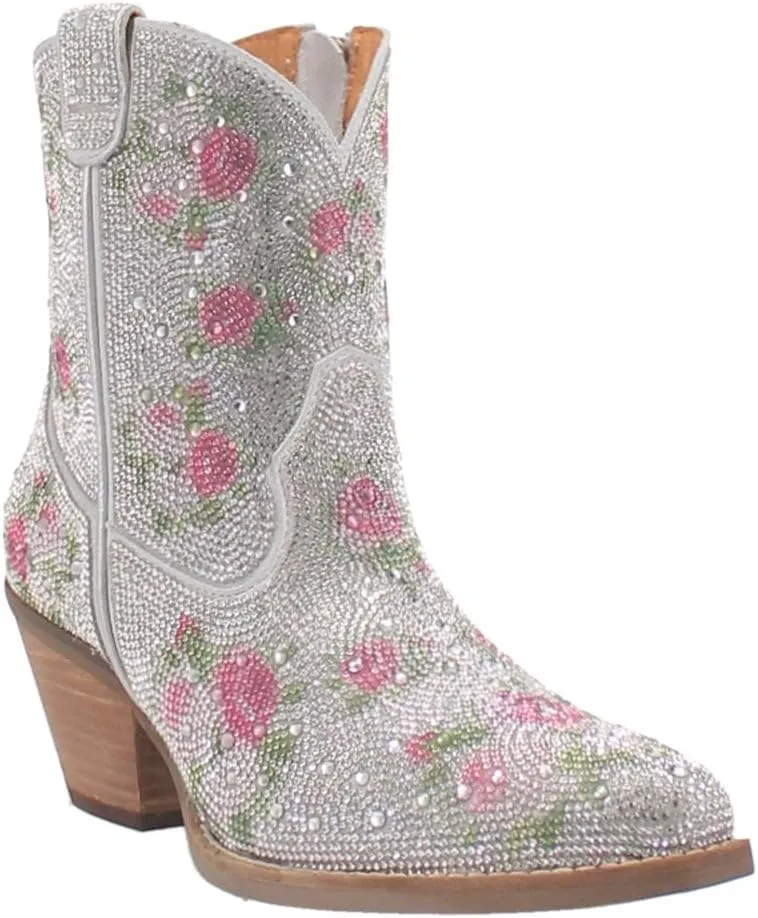 Dingo Womens Rhinestone Cowgirl Round Toe Zippered Casual Boots Ankle Mid Heel 2-3" - Black