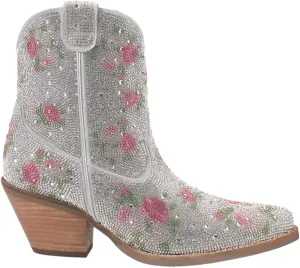 Dingo Womens Rhinestone Cowgirl Round Toe Zippered Casual Boots Ankle Mid Heel 2-3" - Black