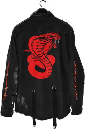 DIOTSR Mens Distressed Denim Jacket Casual Ripped Holes Jean Jacket Hip Hop Punk Street Outwear Black