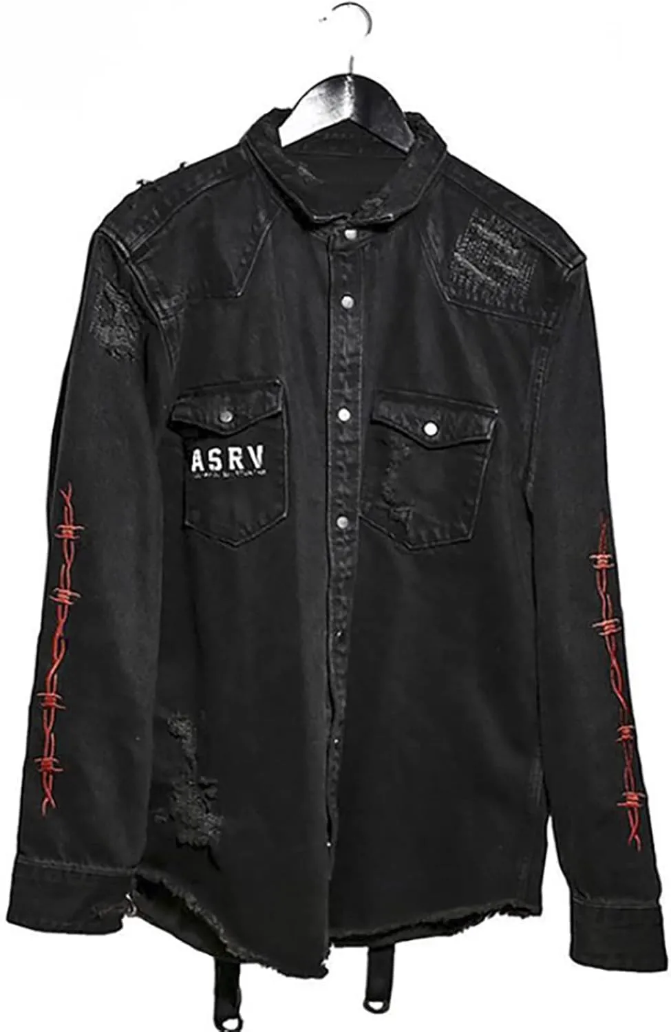 DIOTSR Mens Distressed Denim Jacket Casual Ripped Holes Jean Jacket Hip Hop Punk Street Outwear Black