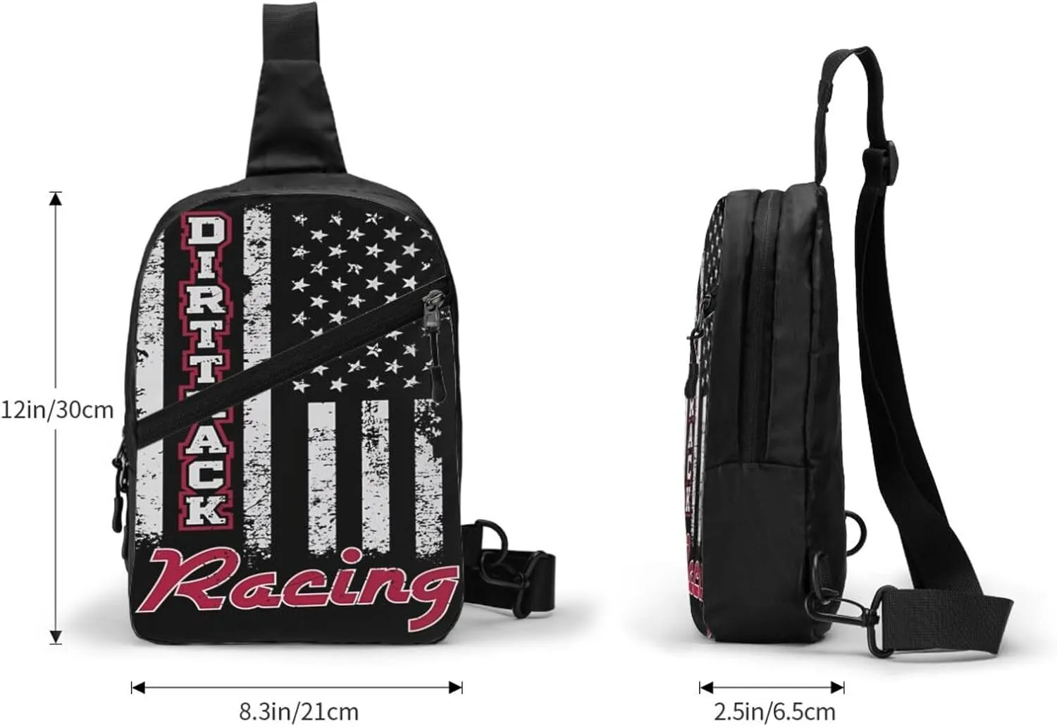 Dirt Track Racing American Flag Portable Sling Bags Packable Crossbody Bag Foldable Sport Daypack Reusable Shoulder Backpack Diagonally Chest Bag for Workout Travel