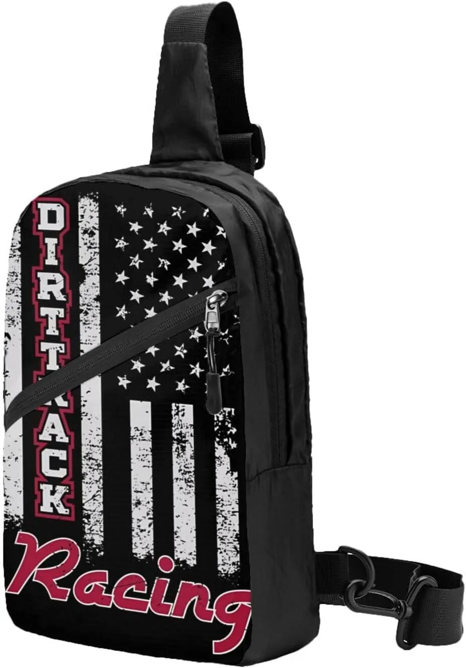 Dirt Track Racing American Flag Portable Sling Bags Packable Crossbody Bag Foldable Sport Daypack Reusable Shoulder Backpack Diagonally Chest Bag for Workout Travel