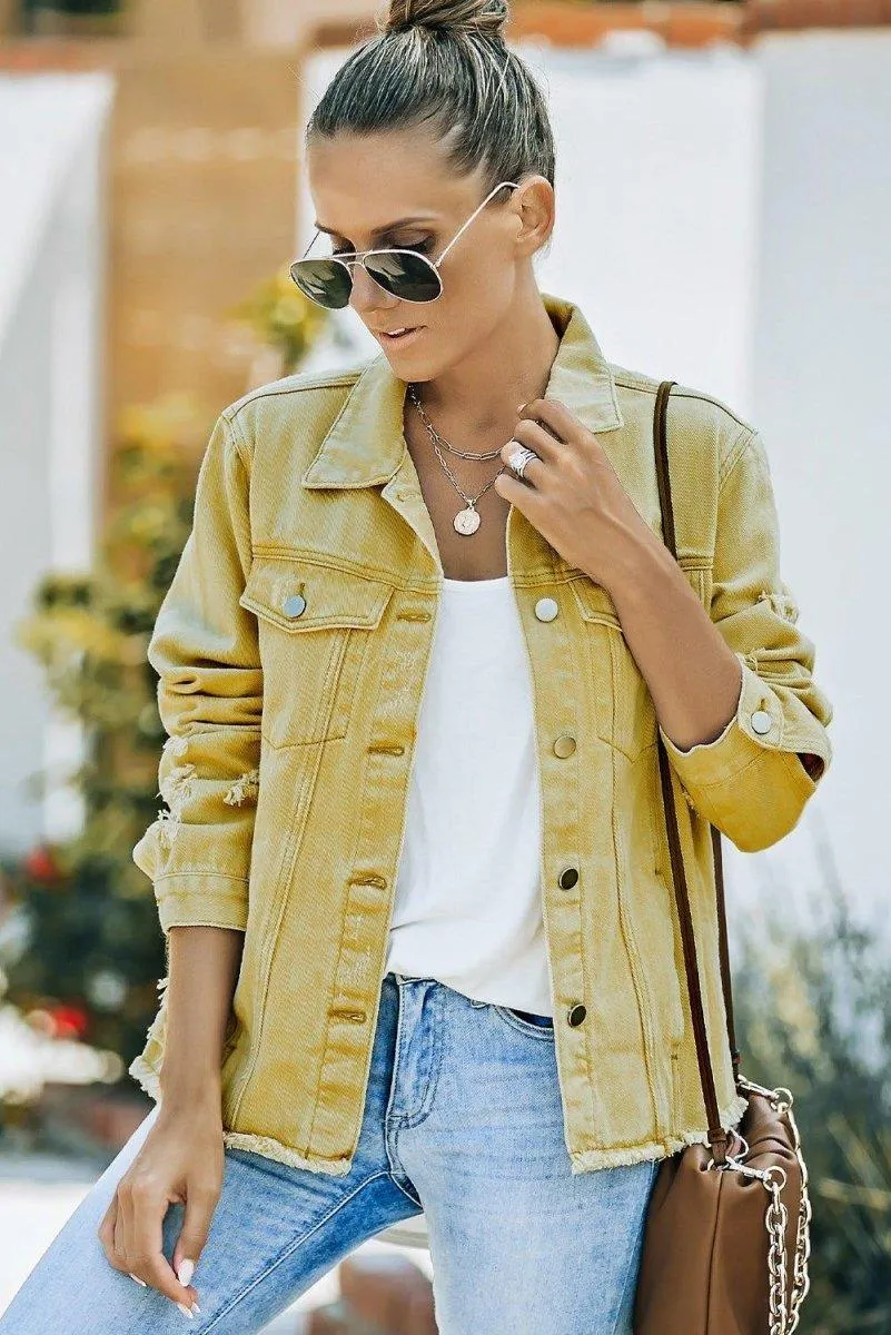 Distressed Color Denim Jacket