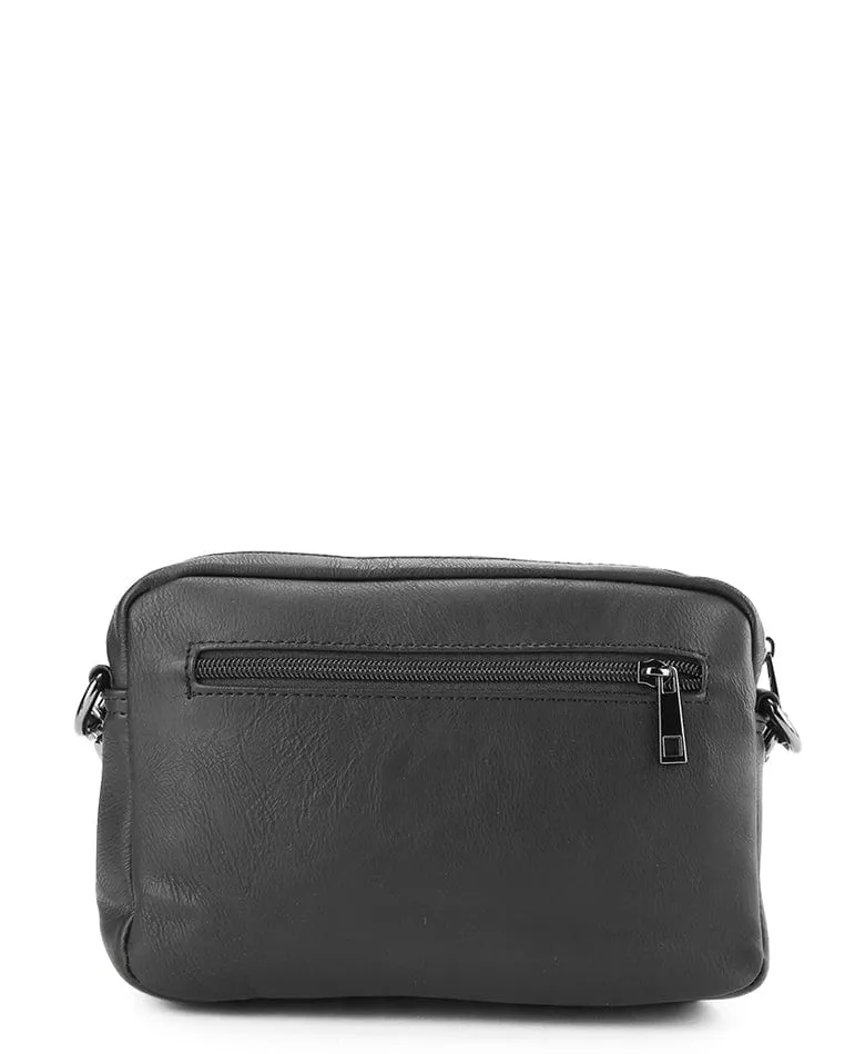 Distressed Leather Charter Crossbody Bag - Black