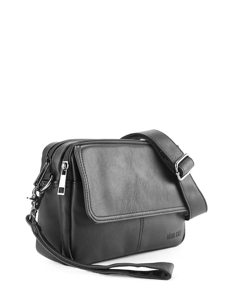 Distressed Leather Charter Crossbody Bag - Black