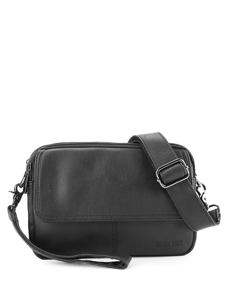 Distressed Leather Charter Crossbody Bag - Black