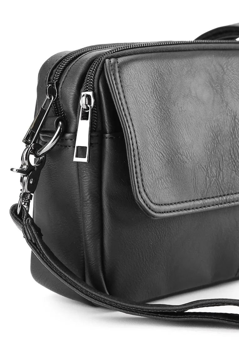 Distressed Leather Charter Crossbody Bag - Black