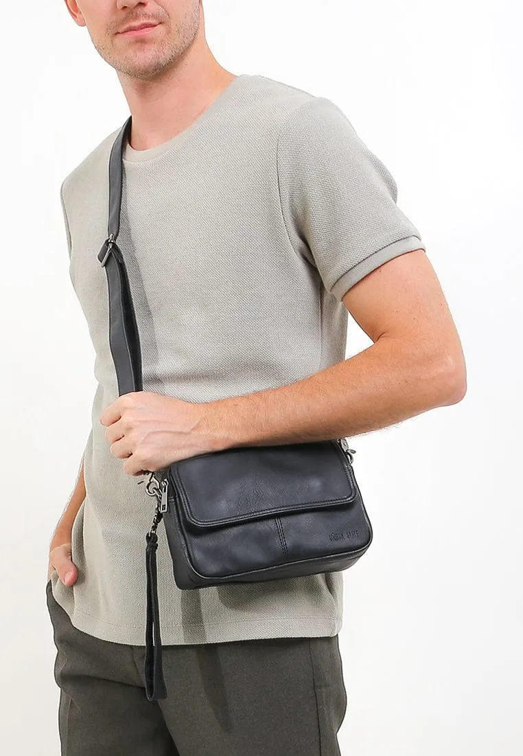 Distressed Leather Charter Crossbody Bag - Black