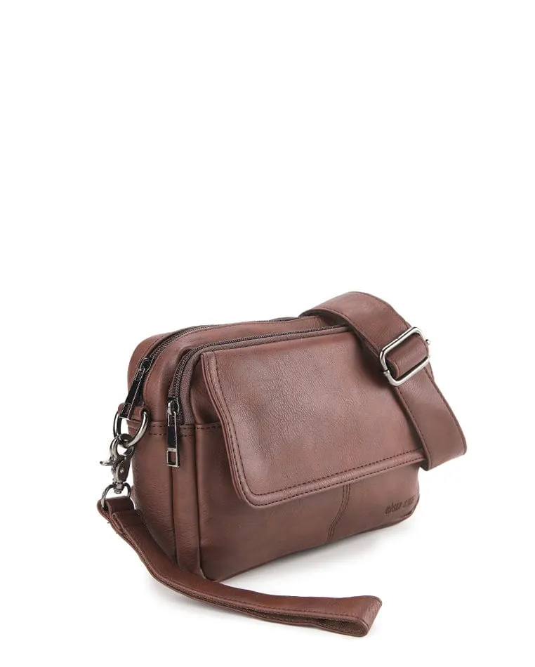 Distressed Leather Charter Crossbody Bag - Dark Brown
