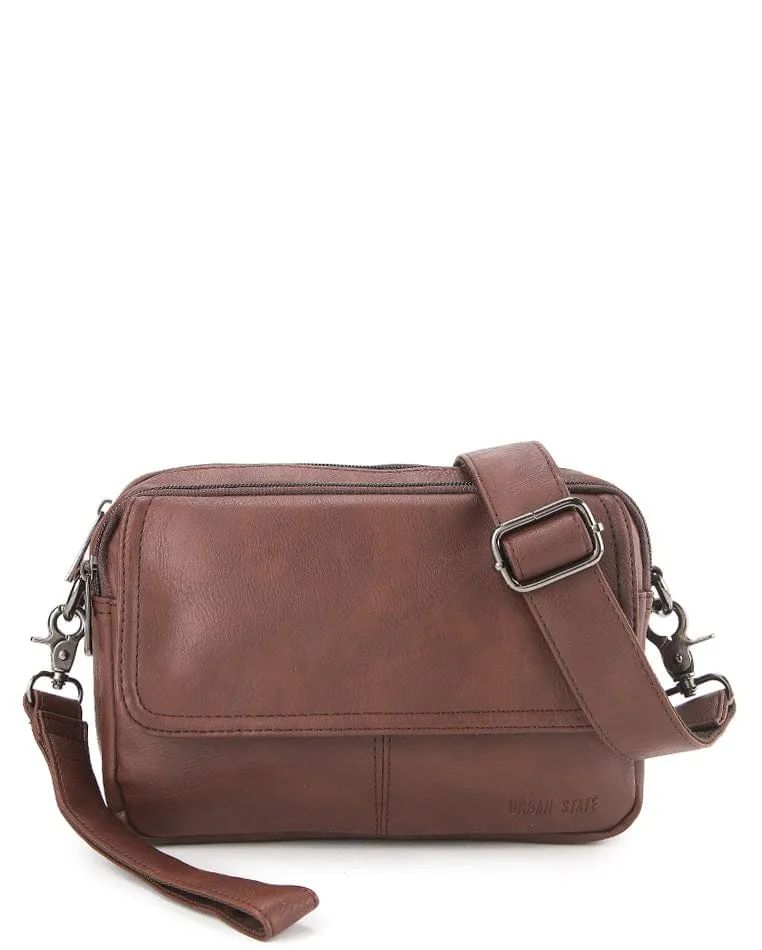 Distressed Leather Charter Crossbody Bag - Dark Brown