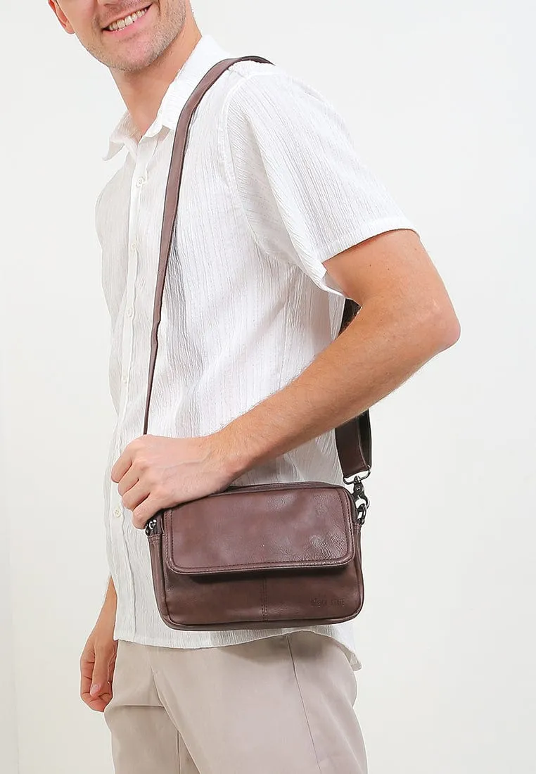 Distressed Leather Charter Crossbody Bag - Dark Brown