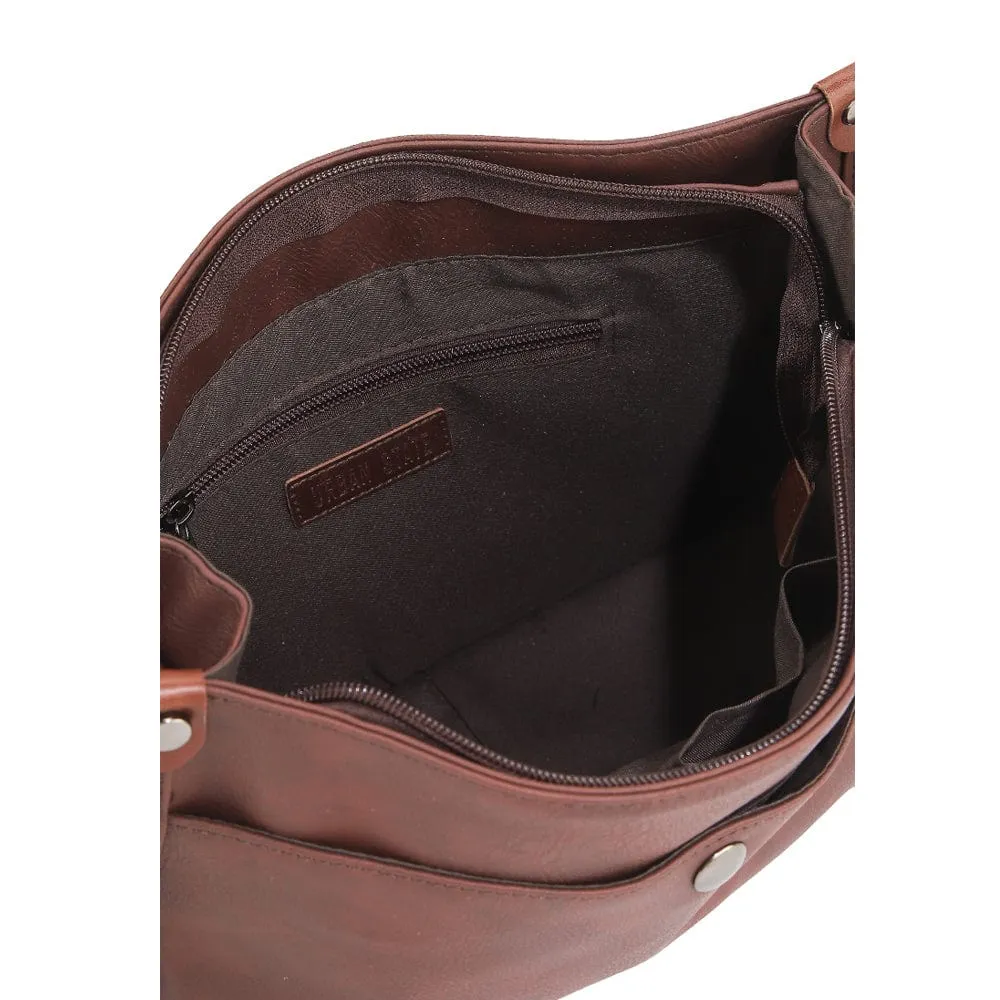 Distressed Leather Essential Crossbody Bag - Dark Brown