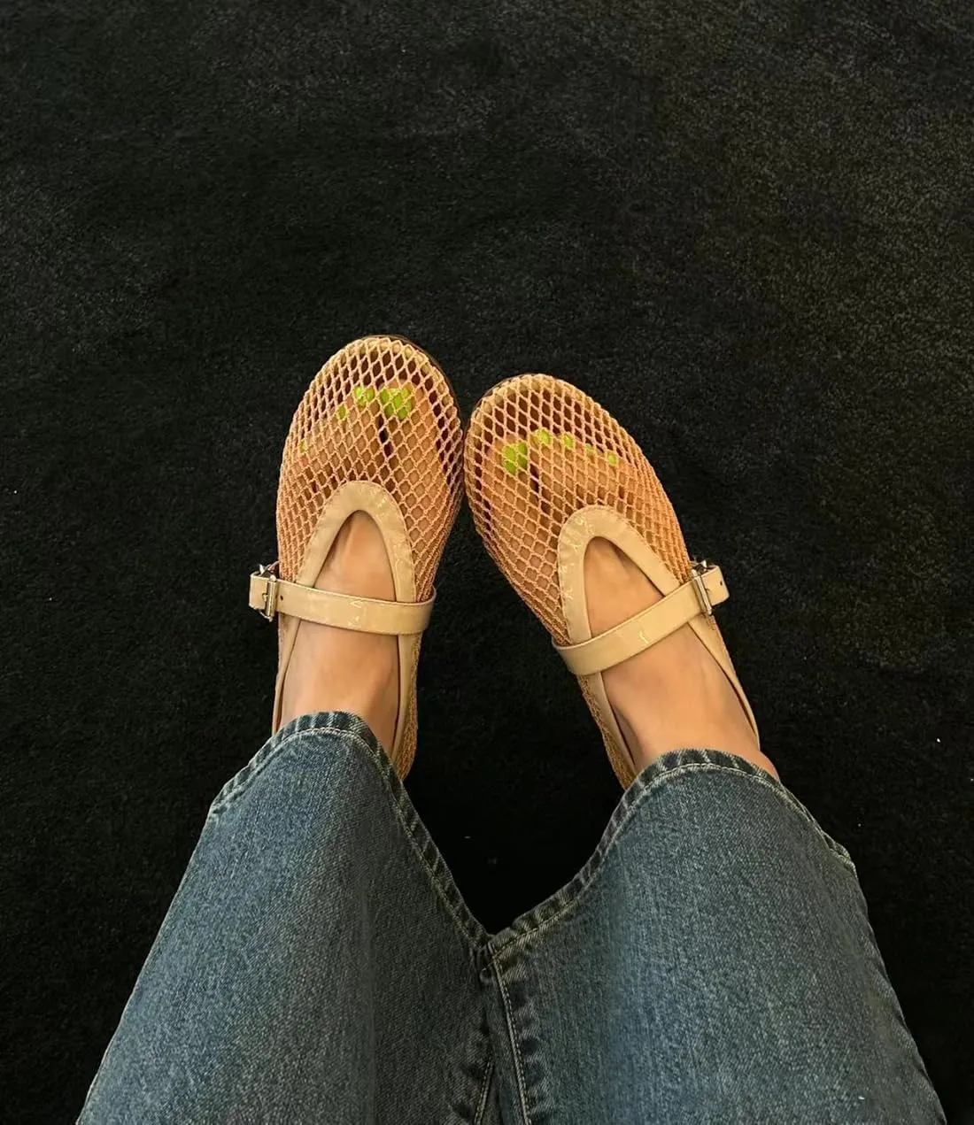 Divanne Ballet Flats for Women, Leopard Ballerina Shoes Crystal-Embellished Mary Jane Flats Mesh Flat Shoes