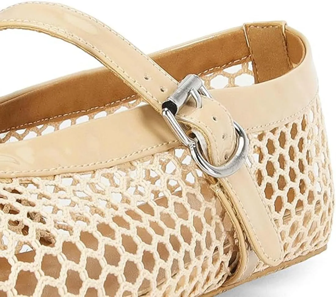Divanne Ballet Flats for Women, Leopard Ballerina Shoes Crystal-Embellished Mary Jane Flats Mesh Flat Shoes