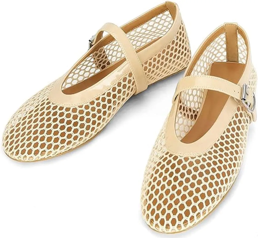 Divanne Ballet Flats for Women, Leopard Ballerina Shoes Crystal-Embellished Mary Jane Flats Mesh Flat Shoes