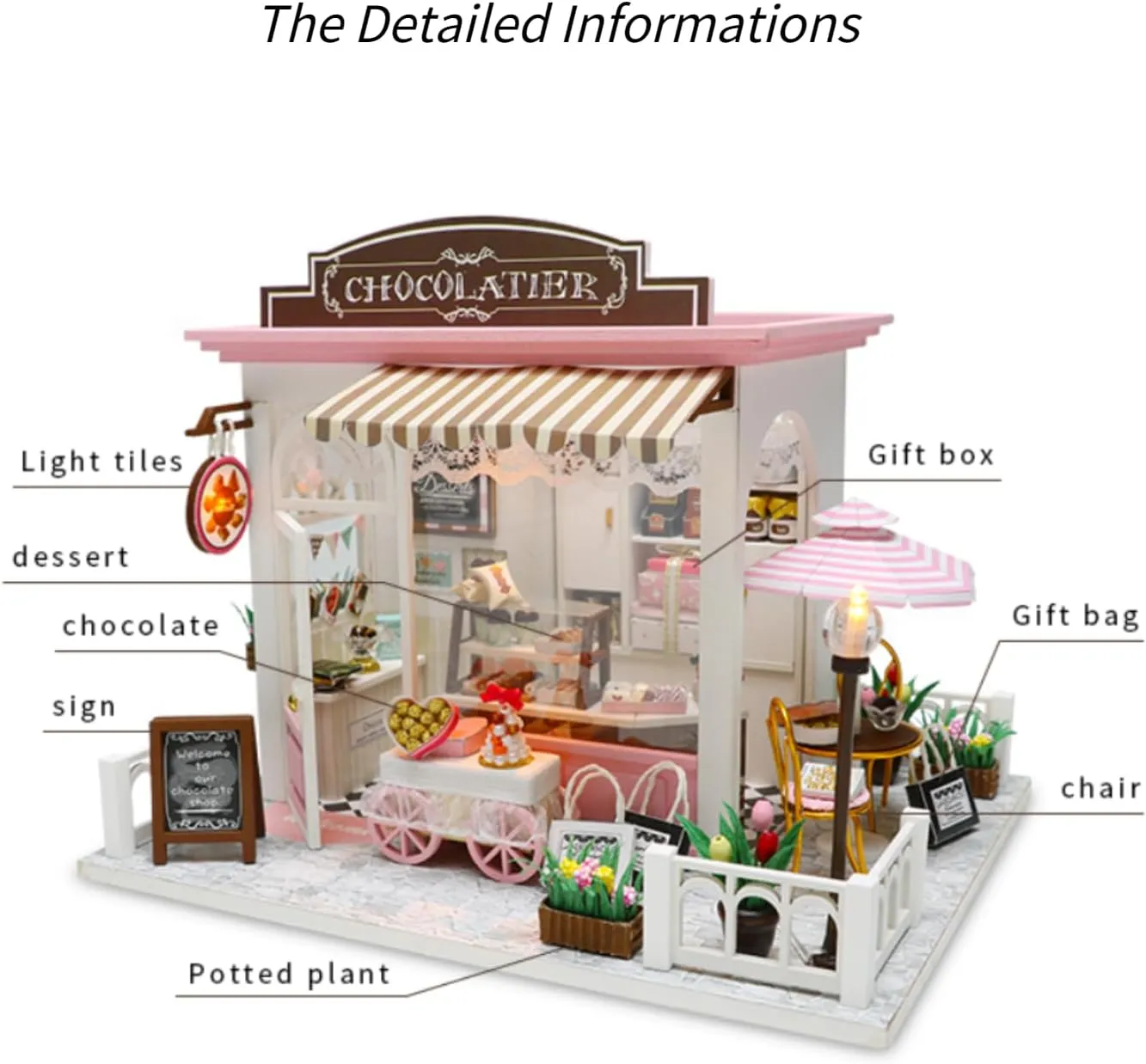 DIY Miniature House Kits, Mini Dollhouse Making Kit with Tiny Furniture, 1:24 Scale 3D Wooden Crafts for Adult to Building, Home Decor Birthday Gifts for Family and Friends(Chocolate Shop)