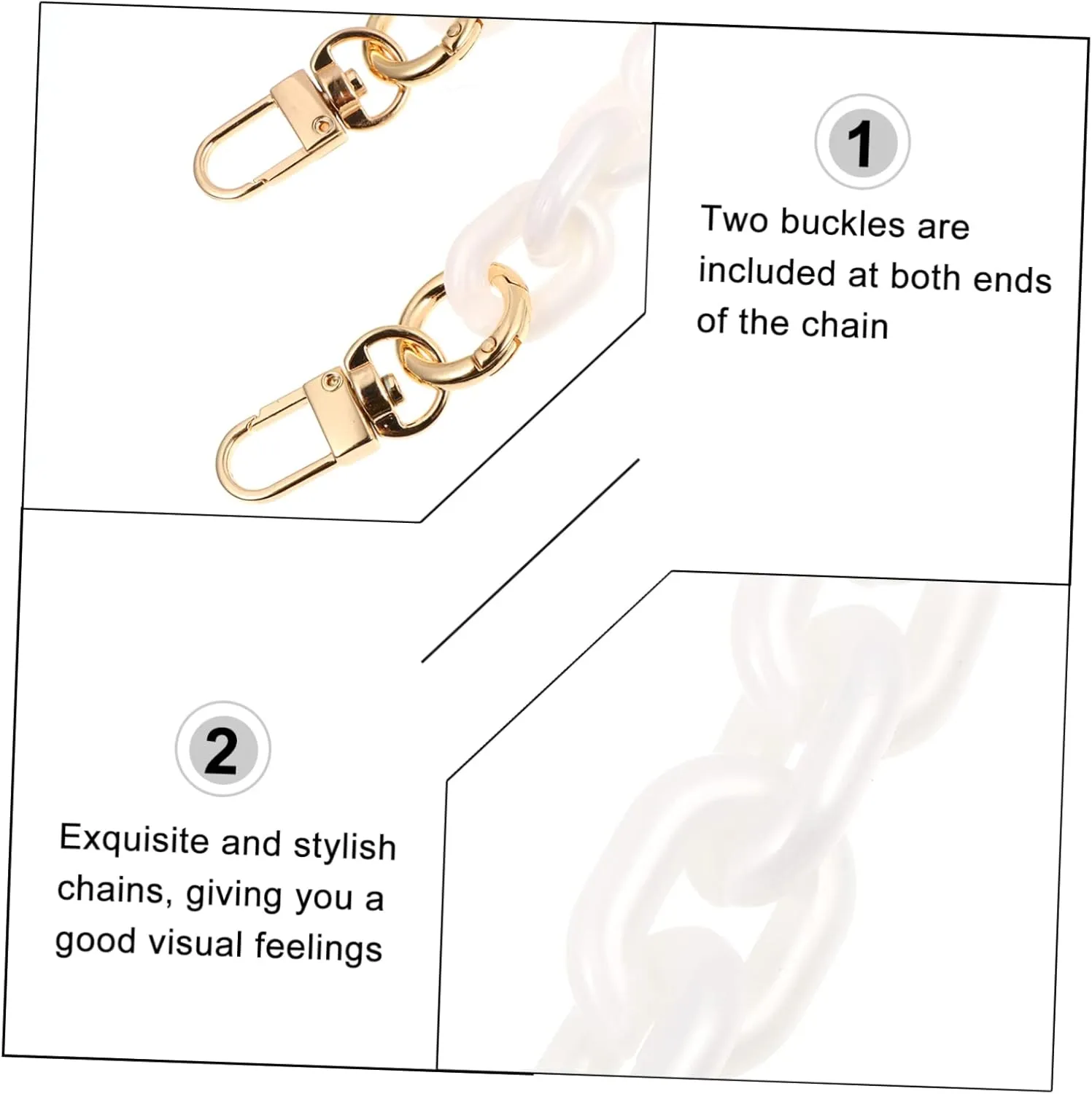 DIYEAH Luxurious Acrylic Bag Chain Handbag Chain Purse Metal Buckles Shoulder Bag Strap for