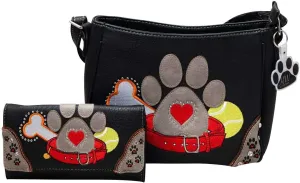 Dog Paw Print Handbag Small Crossbody Bag Shoulder Purse Women Wallet Set